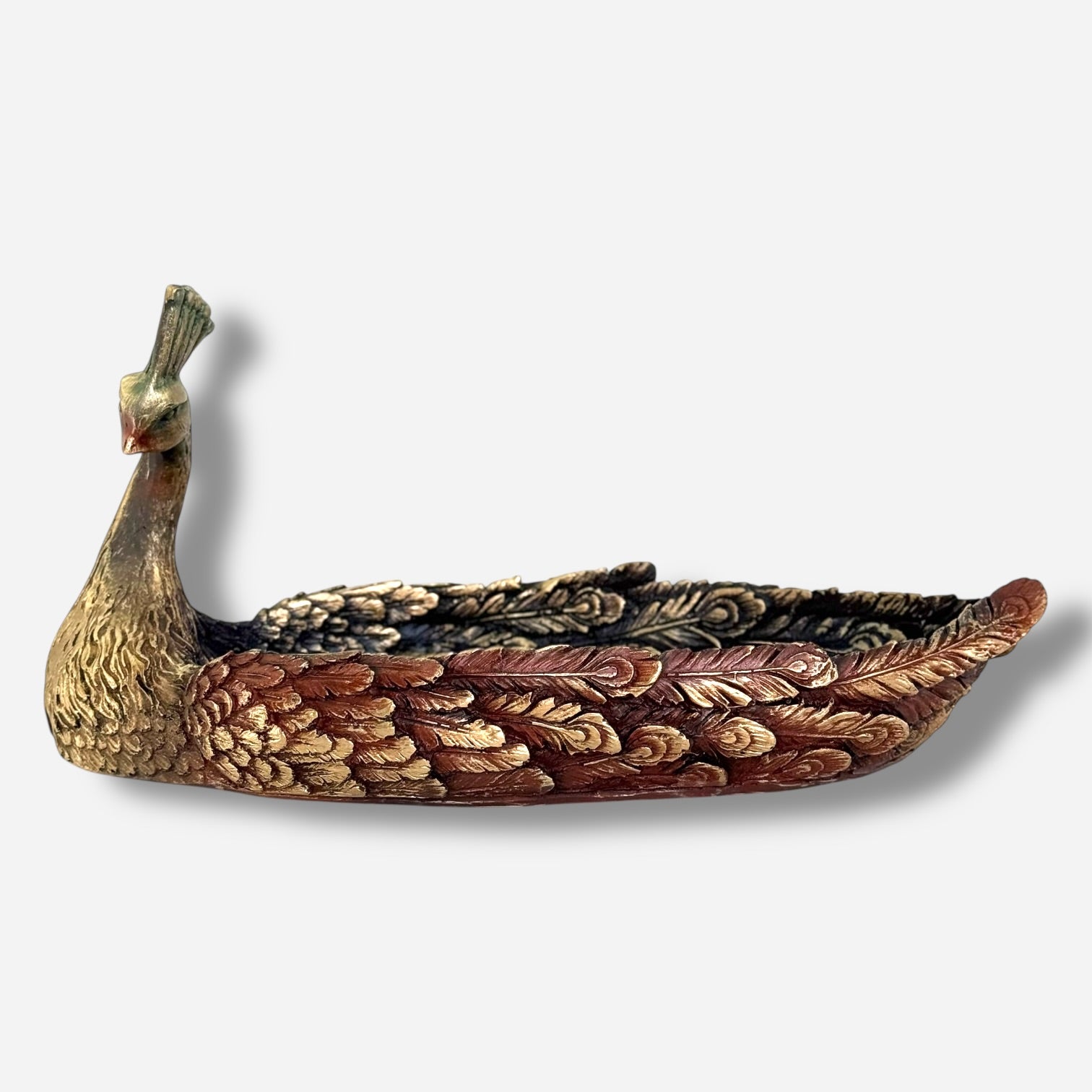 Colorful Peacock Bowl Statue