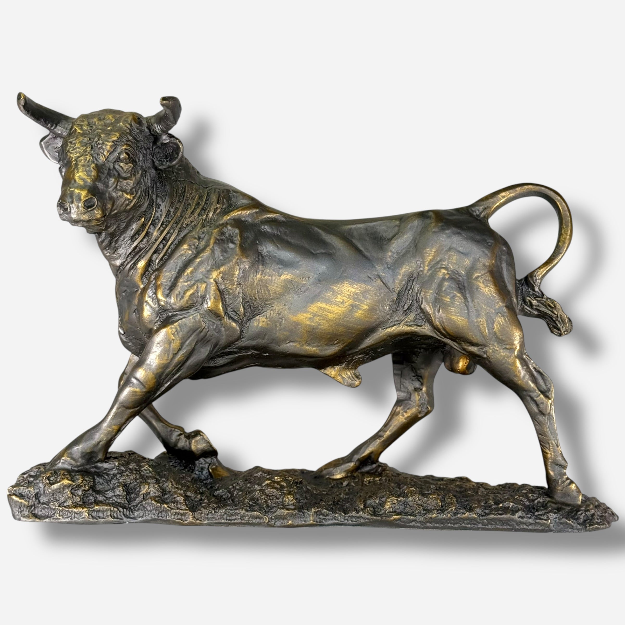 Realistic Bull Sculpture on Base