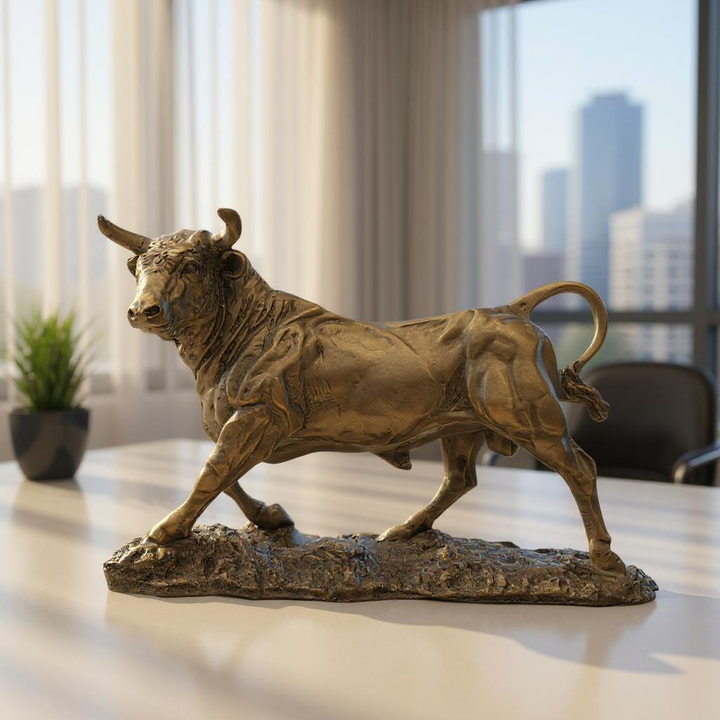 Realistic Bull Sculpture on Base