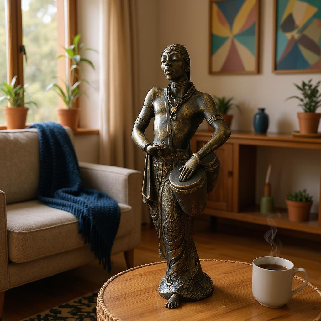 African Tribal Musician Statue