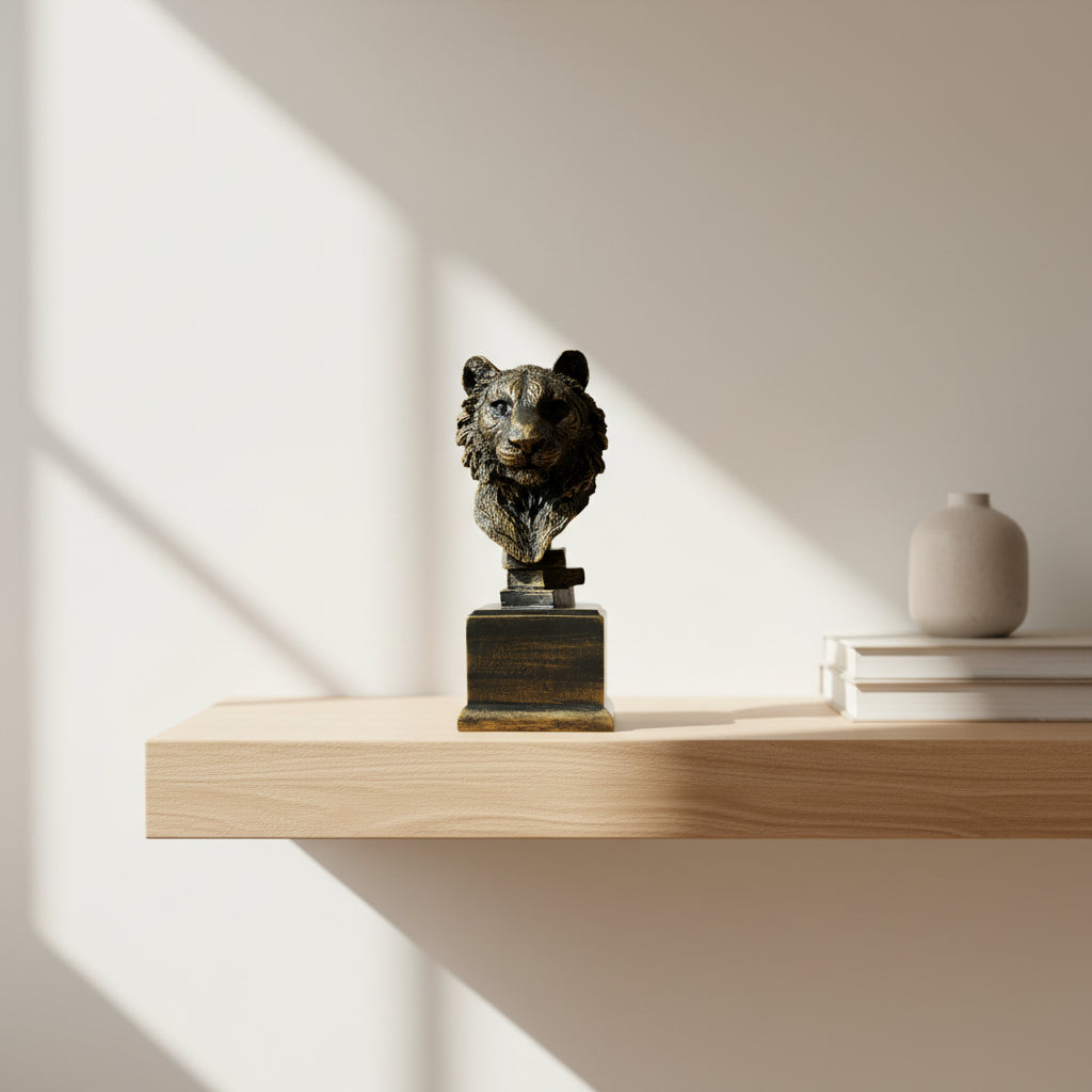 Tiger Head Sculpture on Pedestal