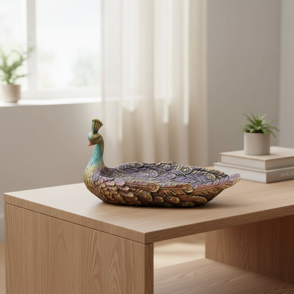 Colorful Peacock Bowl Statue