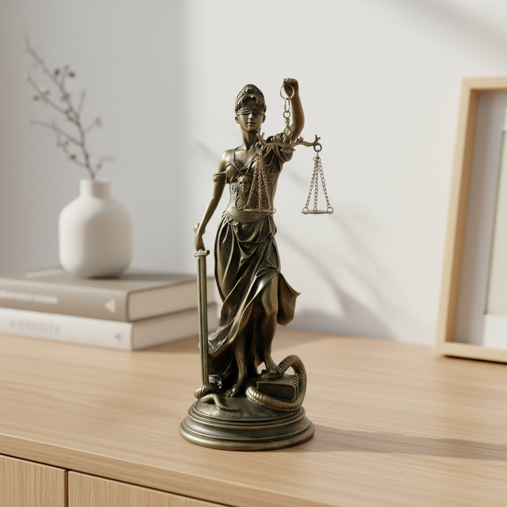 Blind Lady Justice Statue with Sword and Scales